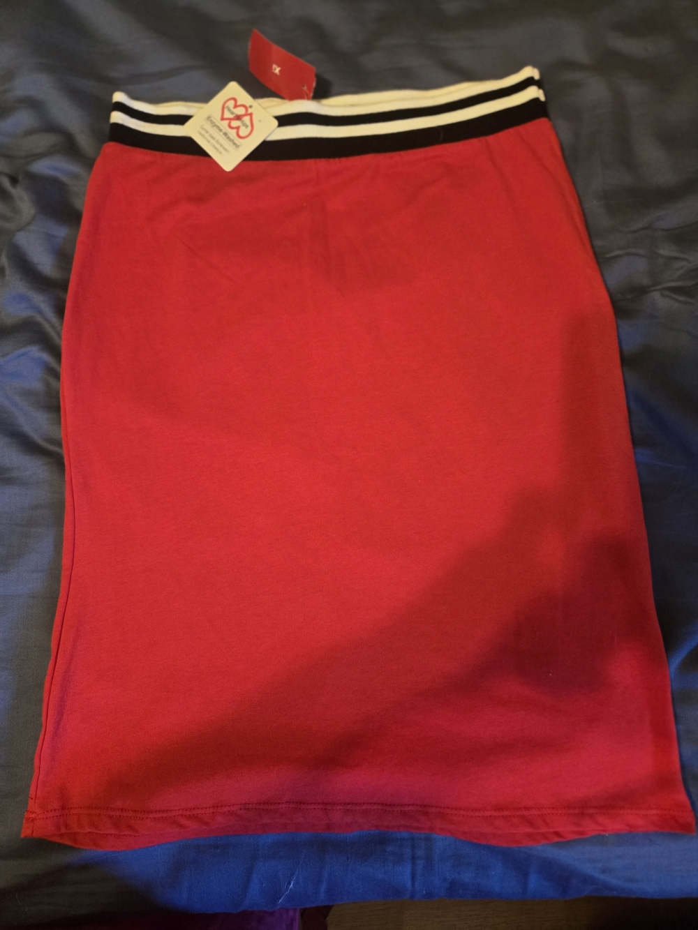 Red  Skirt with Striped Elastic Waistband